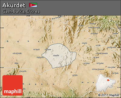 Shaded Relief Map of Akurdet, satellite outside