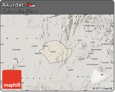 Shaded Relief Map of Akurdet, semi-desaturated