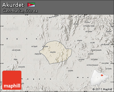 Shaded Relief Map of Akurdet, semi-desaturated