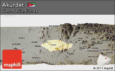 Physical Panoramic Map of Akurdet, darken, semi-desaturated