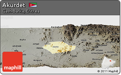 Physical Panoramic Map of Akurdet, darken, semi-desaturated