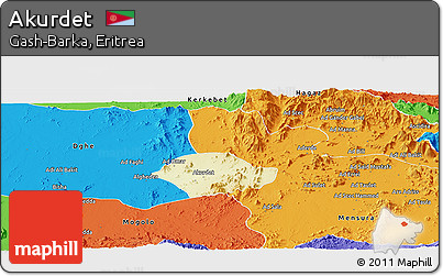 Physical Panoramic Map of Akurdet, political outside