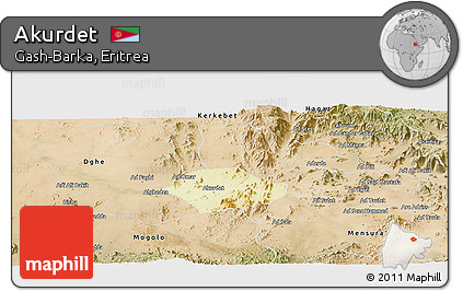 Physical Panoramic Map of Akurdet, satellite outside