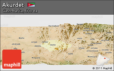 Physical Panoramic Map of Akurdet, satellite outside