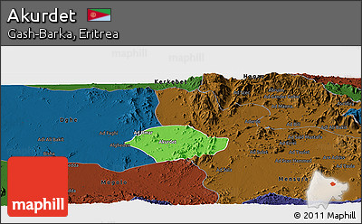 Political Panoramic Map of Akurdet, darken