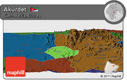 Political Panoramic Map of Akurdet, darken