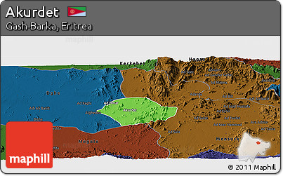 Political Panoramic Map of Akurdet, darken