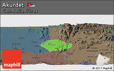 Political Panoramic Map of Akurdet, darken, semi-desaturated