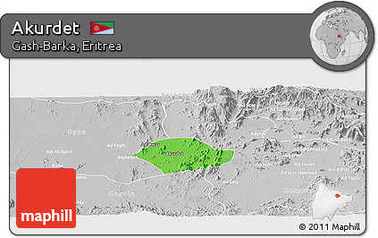 Political Panoramic Map of Akurdet, lighten, desaturated