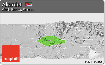 Political Panoramic Map of Akurdet, lighten, desaturated
