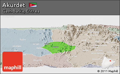 Political Panoramic Map of Akurdet, lighten, semi-desaturated