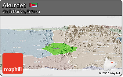 Political Panoramic Map of Akurdet, lighten, semi-desaturated