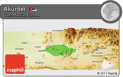 Political Panoramic Map of Akurdet, physical outside