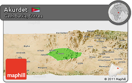 Political Panoramic Map of Akurdet, satellite outside
