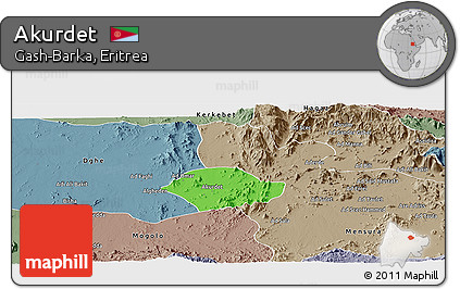 Political Panoramic Map of Akurdet, semi-desaturated