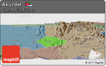 Political Panoramic Map of Akurdet, semi-desaturated