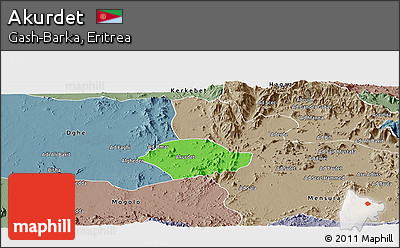 Political Panoramic Map of Akurdet, semi-desaturated