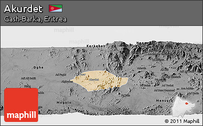 Satellite Panoramic Map of Akurdet, darken, desaturated