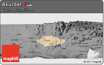 Satellite Panoramic Map of Akurdet, darken, desaturated