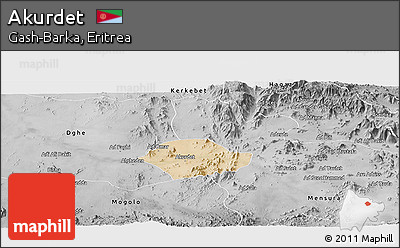 Satellite Panoramic Map of Akurdet, desaturated