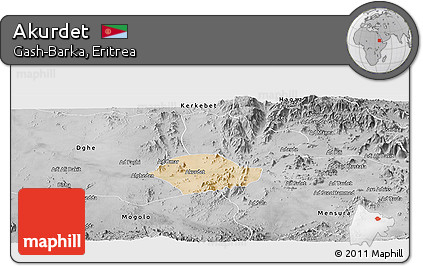Satellite Panoramic Map of Akurdet, desaturated
