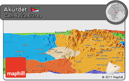 Satellite Panoramic Map of Akurdet, political outside