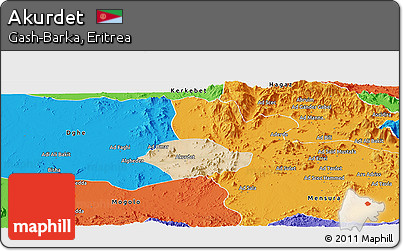 Satellite Panoramic Map of Akurdet, political outside
