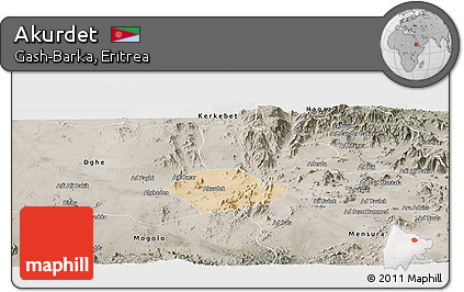 Satellite Panoramic Map of Akurdet, semi-desaturated