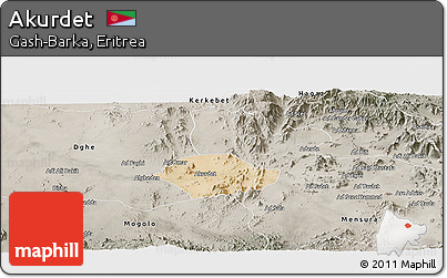 Satellite Panoramic Map of Akurdet, semi-desaturated