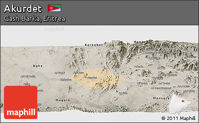 Satellite Panoramic Map of Akurdet, semi-desaturated
