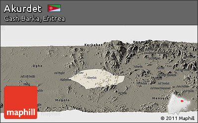 Shaded Relief Panoramic Map of Akurdet, darken