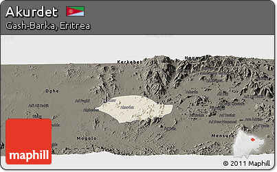 Shaded Relief Panoramic Map of Akurdet, darken