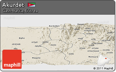 Shaded Relief Panoramic Map of Akurdet