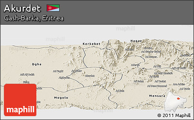 Shaded Relief Panoramic Map of Akurdet