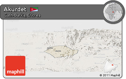 Shaded Relief Panoramic Map of Akurdet, lighten