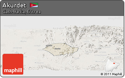 Shaded Relief Panoramic Map of Akurdet, lighten