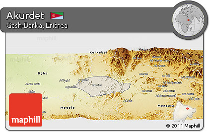 Shaded Relief Panoramic Map of Akurdet, physical outside