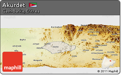 Shaded Relief Panoramic Map of Akurdet, physical outside