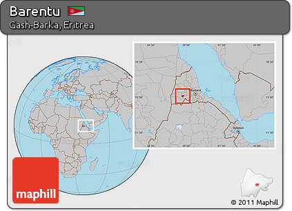 Gray Location Map of Barentu, within the entire country