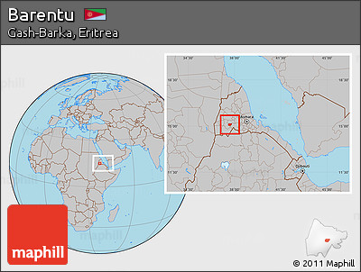 Gray Location Map of Barentu, within the entire country