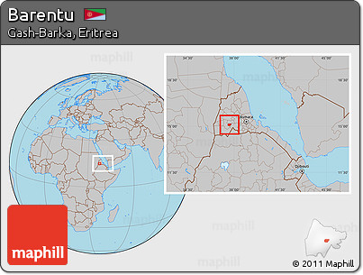 Gray Location Map of Barentu, within the entire country