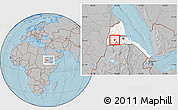 Gray Location Map of Barentu, highlighted country, within the entire country, hill shading