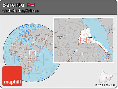 Gray Location Map of Barentu, highlighted country