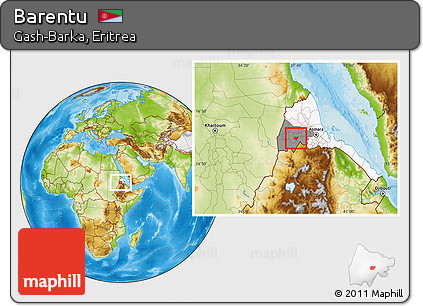 Physical Location Map of Barentu, highlighted country, highlighted parent region