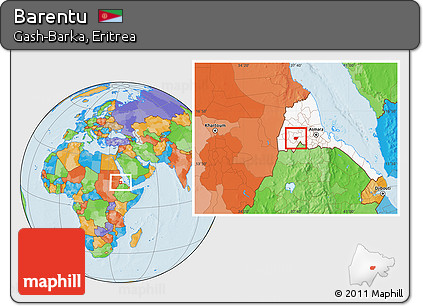 Political Location Map of Barentu, highlighted country
