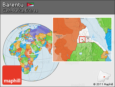 Political Location Map of Barentu, highlighted country