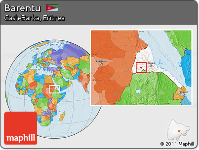 Political Location Map of Barentu, highlighted country