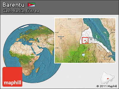 Satellite Location Map of Barentu, highlighted country