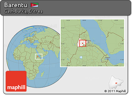 Savanna Style Location Map of Barentu, highlighted parent region, within the entire country