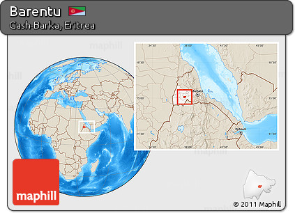 Shaded Relief Location Map of Barentu, highlighted parent region, within the entire country